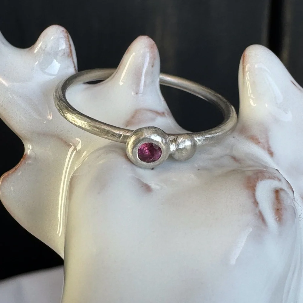 Stacking Pink Tourmaline Pebble Ring SS-NWOT
